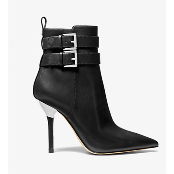 NEW MICHAEL KORS BLACK AMAL LEATHER STILETTO ANKLE BOOTIES BOOTS SIZE 10 - Picture 1 of 10